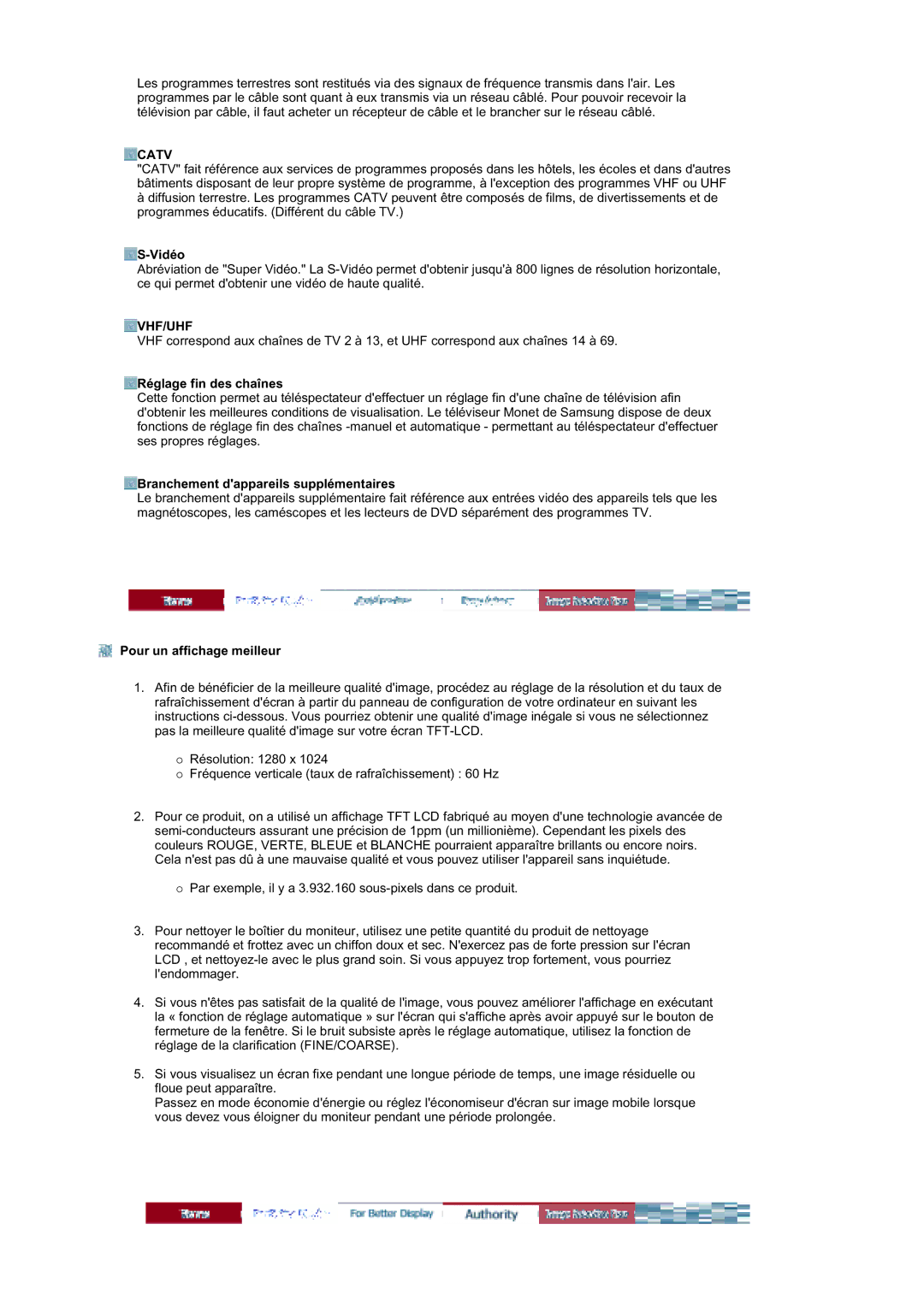 Samsung RT19FSSS/EDC manual Catv, Vhf/Uhf, Réglage fin des chaînes, Branchement dappareils supplémentaires 