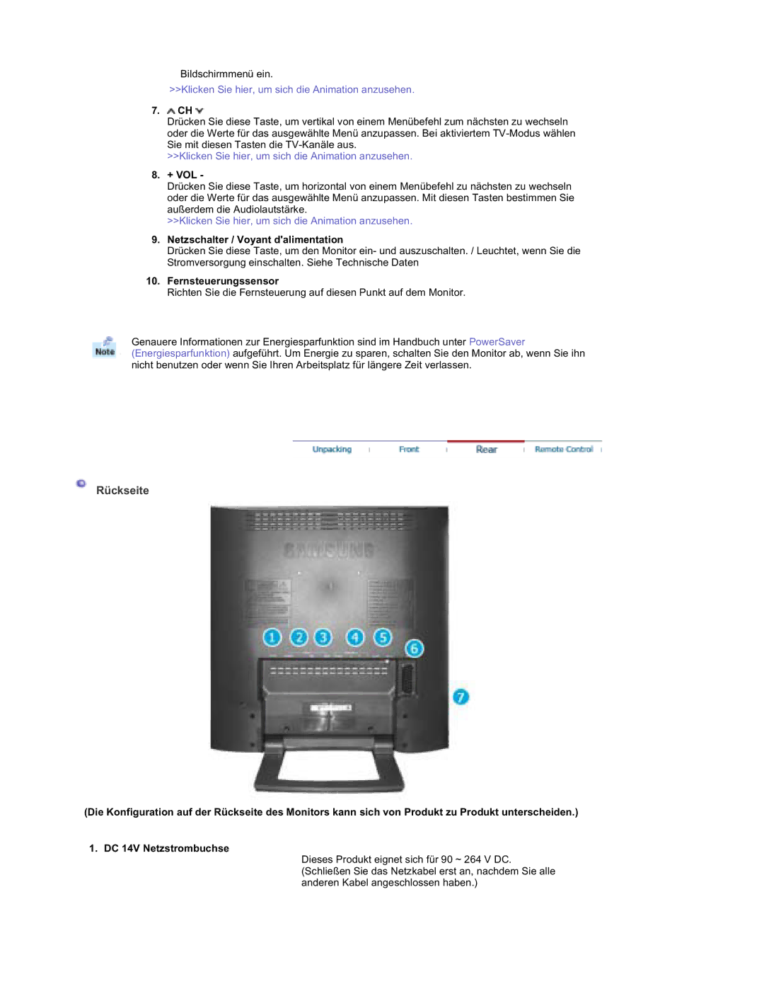 Samsung RT19FSSS/EDC manual Rückseite, + Vol 