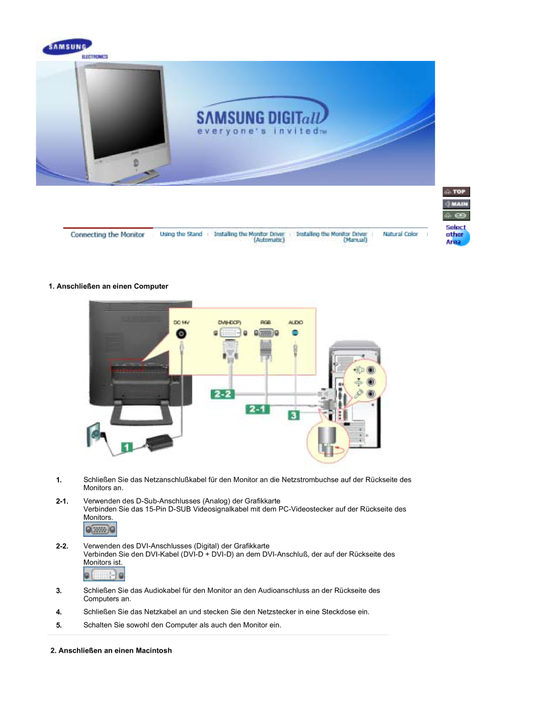 Samsung RT19FSSS/EDC manual Anschließen an einen Computer, Anschließen an einen Macintosh 