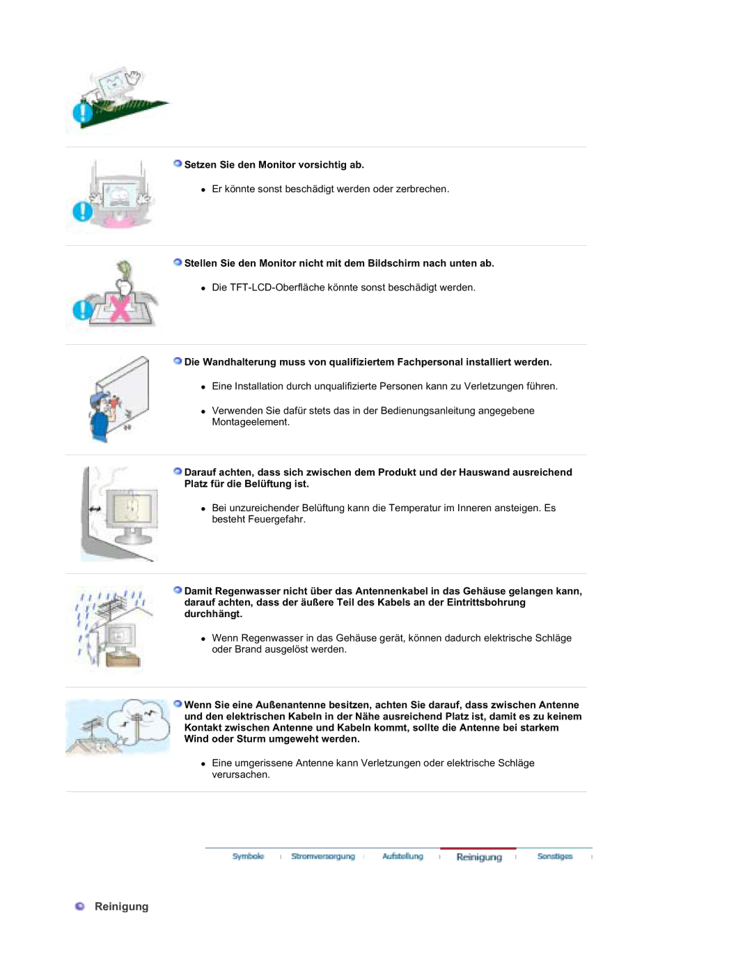 Samsung RT19FSSS/EDC manual Reinigung, Setzen Sie den Monitor vorsichtig ab 