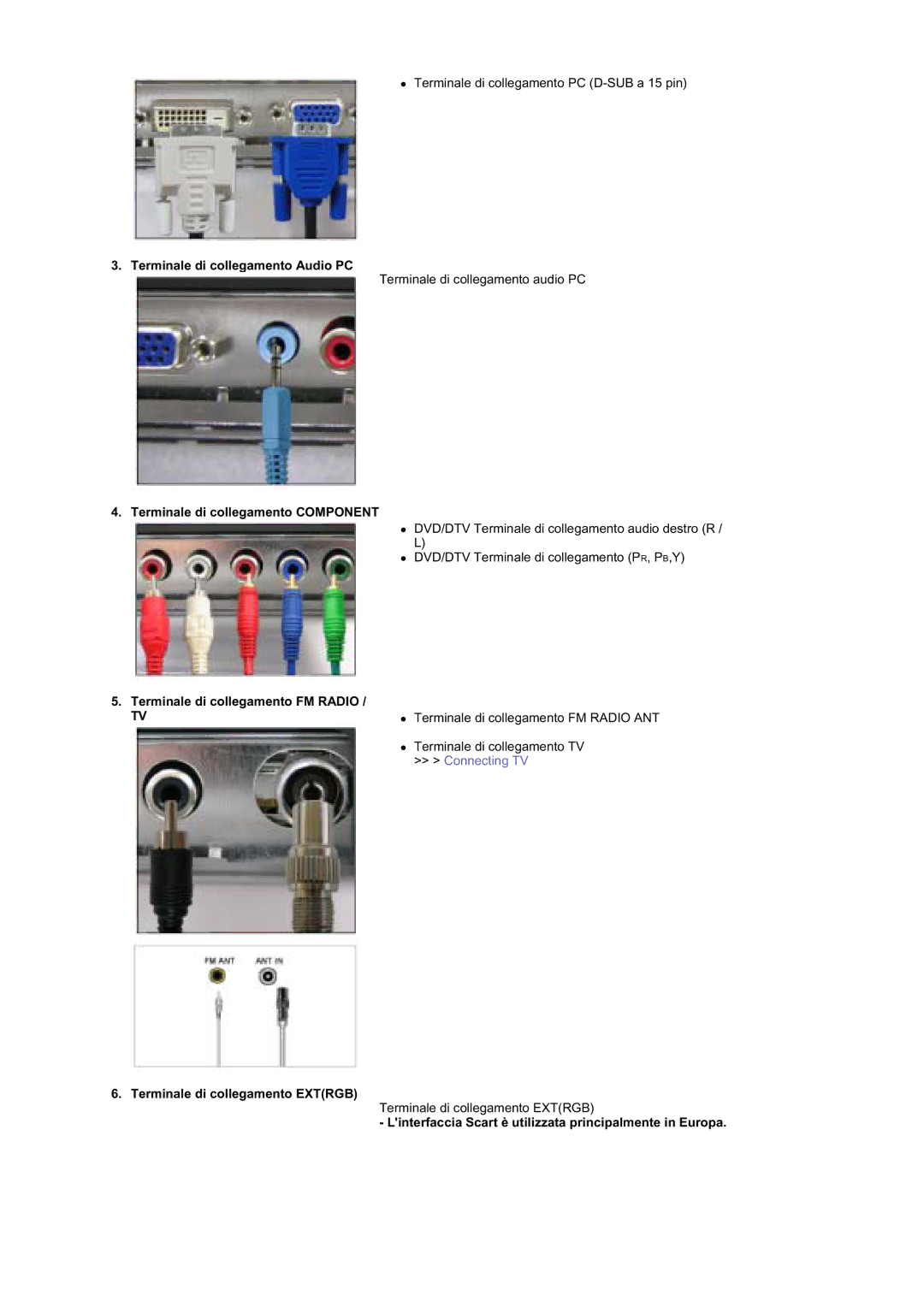 Samsung RT19FSSS/EDC manual Terminale di collegamento Audio PC, Terminale di collegamento Component 