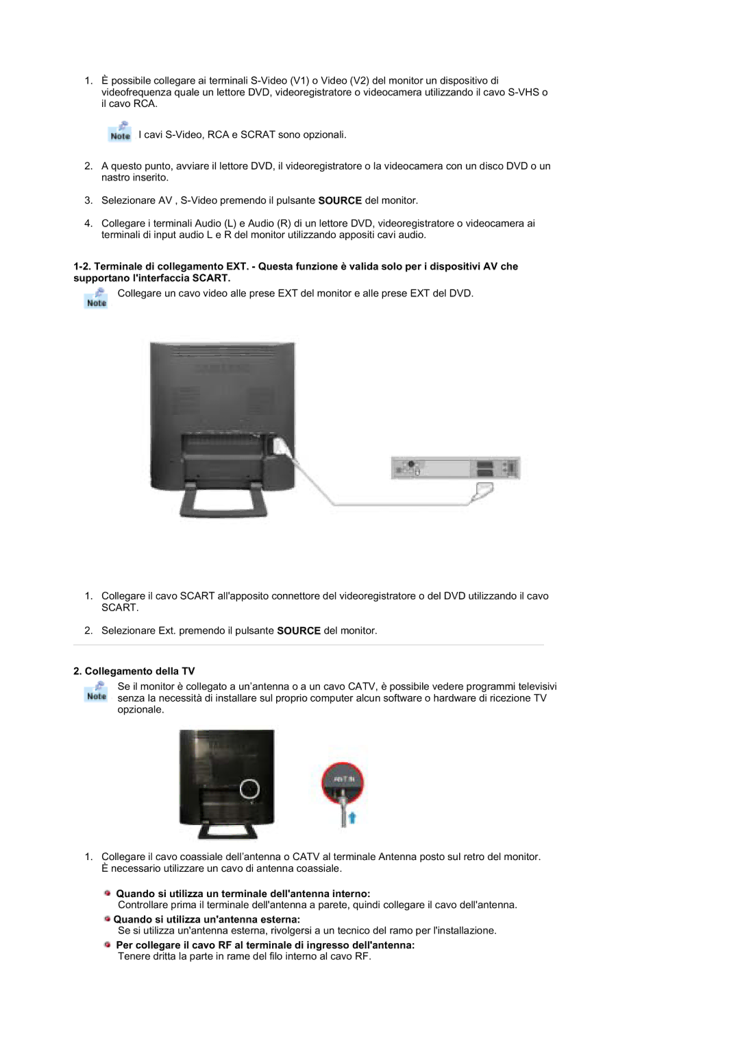 Samsung RT19FSSS/EDC manual Collegamento della TV, Quando si utilizza un terminale dellantenna interno 