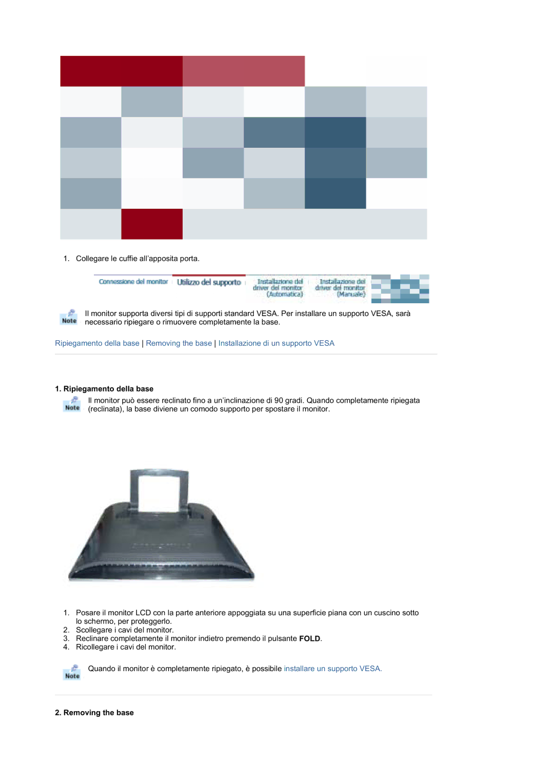 Samsung RT19FSSS/EDC manual Ripiegamento della base, Removing the base 