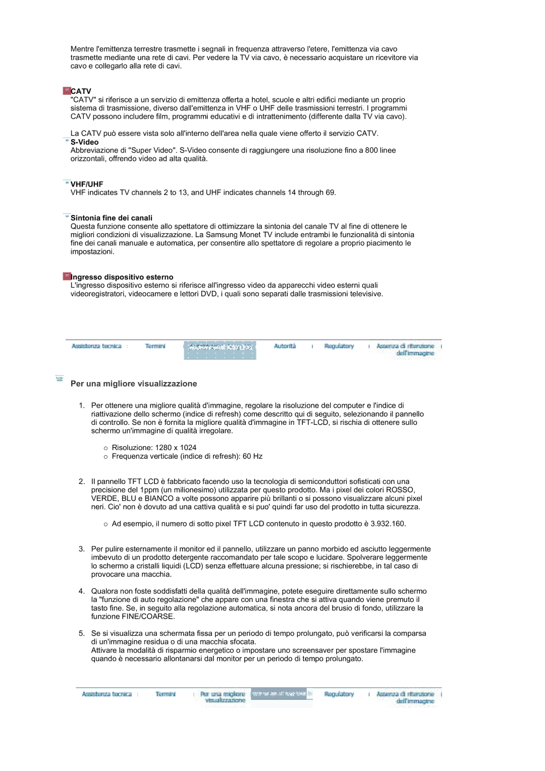 Samsung RT19FSSS/EDC manual Per una migliore visualizzazione, Catv, Vhf/Uhf, Sintonia fine dei canali 