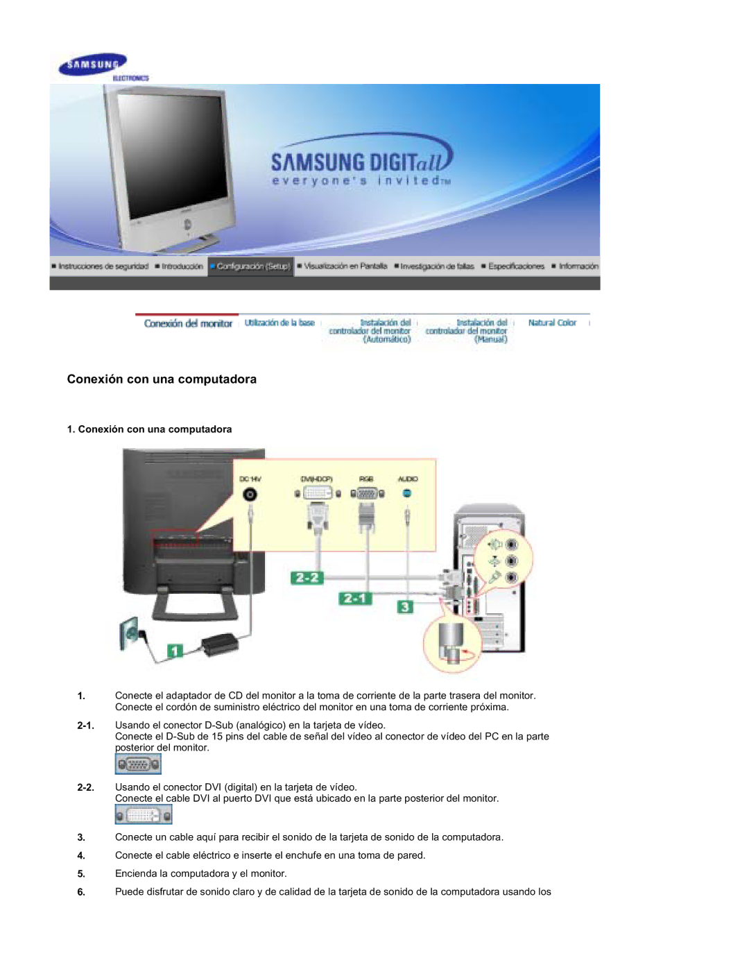 Samsung RT19FSSS/EDC manual Conexión con una computadora 