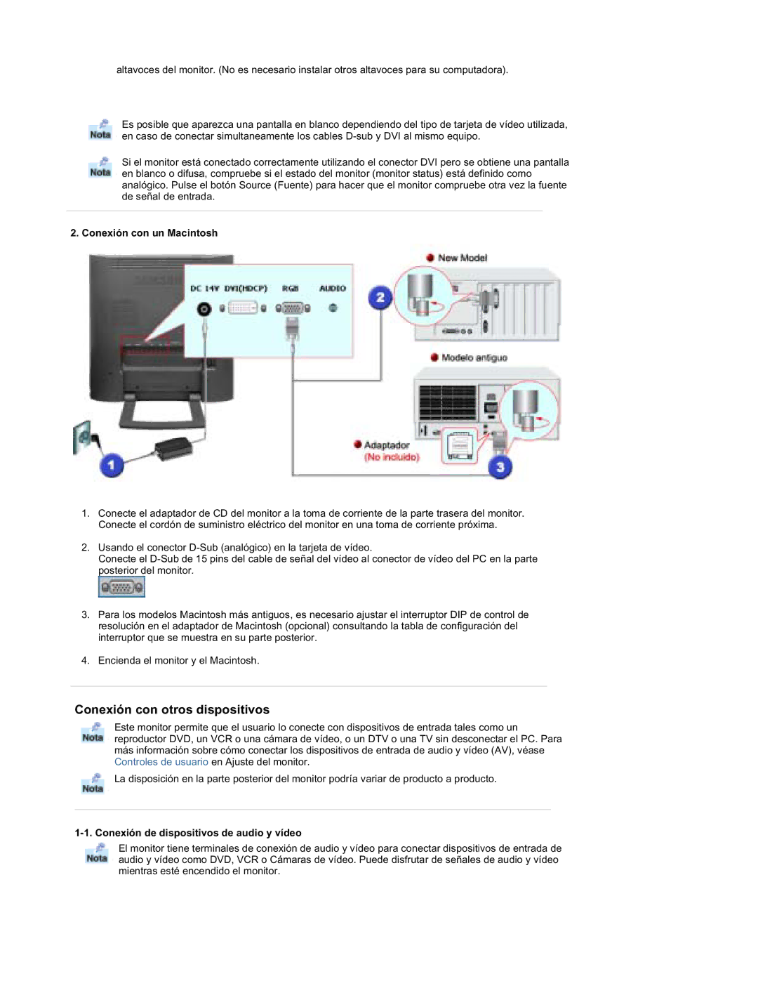 Samsung RT19FSSS/EDC manual Conexión con un Macintosh, Conexión de dispositivos de audio y vídeo 