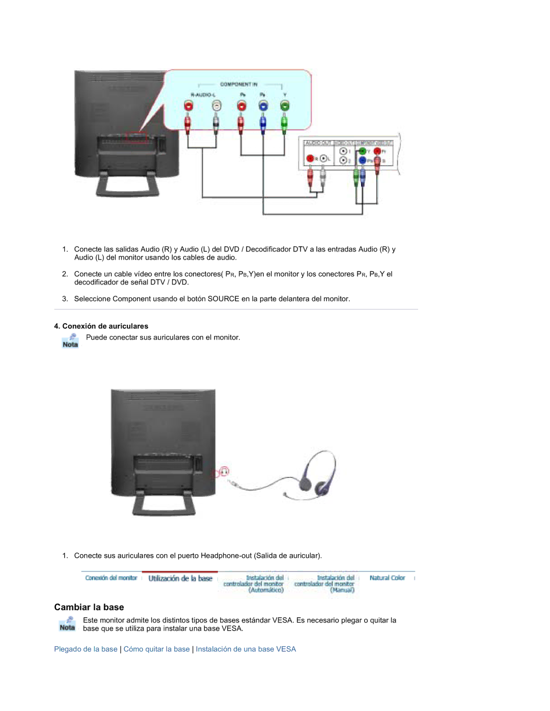 Samsung RT19FSSS/EDC manual Cambiar la base, Conexión de auriculares 