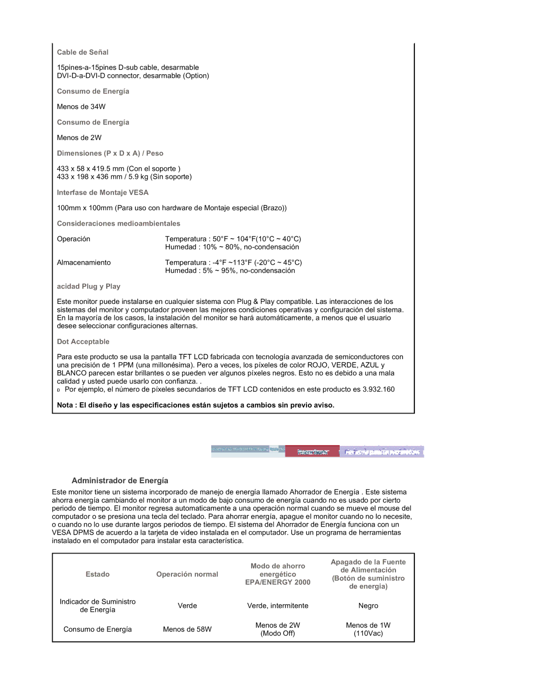 Samsung RT19FSSS/EDC manual Administrador de Energía, Consideraciones medioambientales 