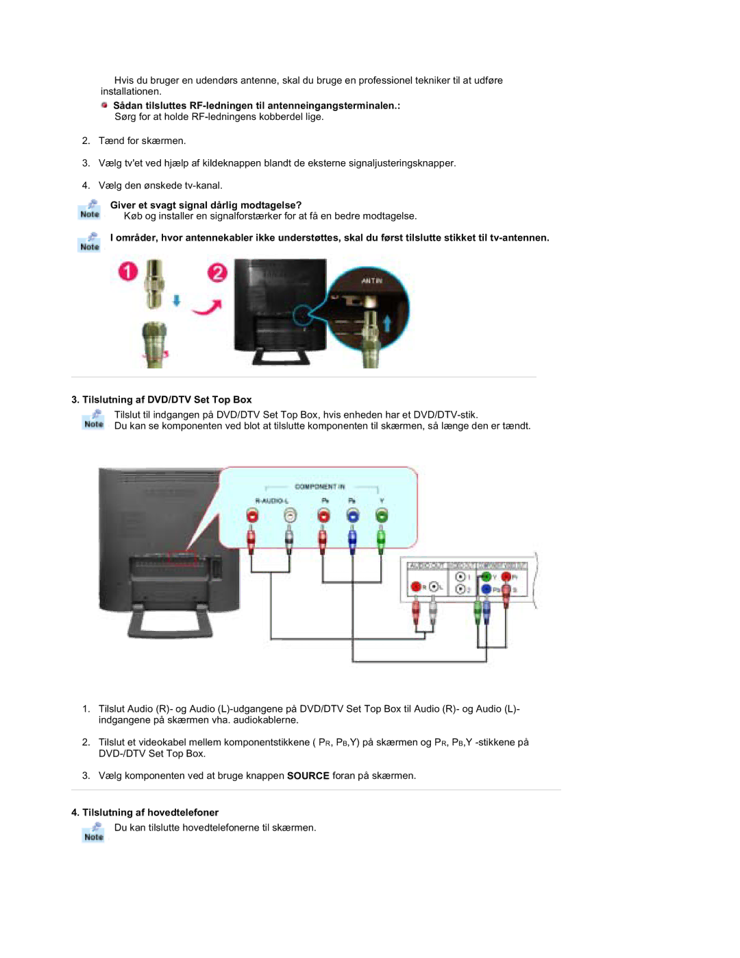 Samsung RT19FSSS/EDC Sådan tilsluttes RF-ledningen til antenneingangsterminalen, Giver et svagt signal dårlig modtagelse? 