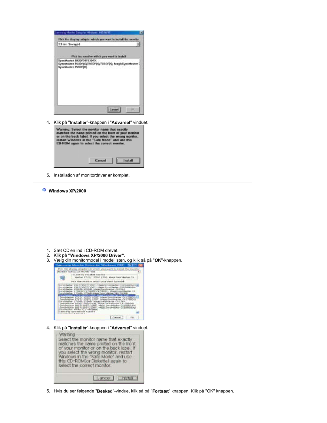 Samsung RT19FSSS/EDC manual Klik på Windows XP/2000 Driver 