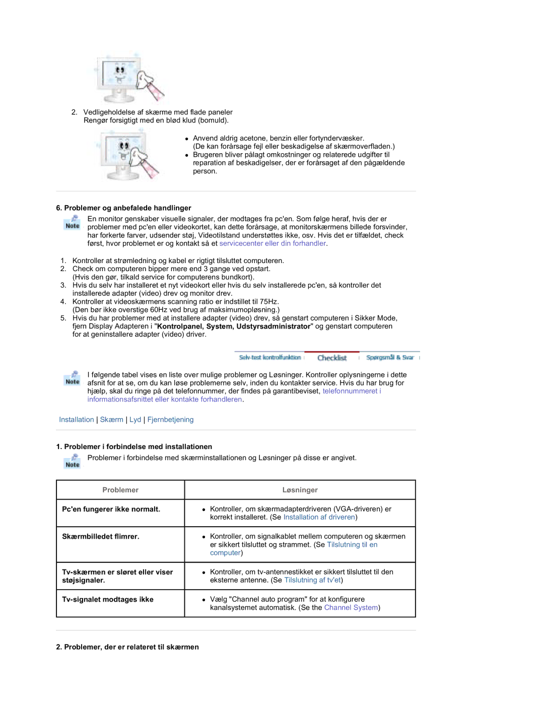 Samsung RT19FSSS/EDC manual Problemer og anbefalede handlinger, Problemer i forbindelse med installationen 