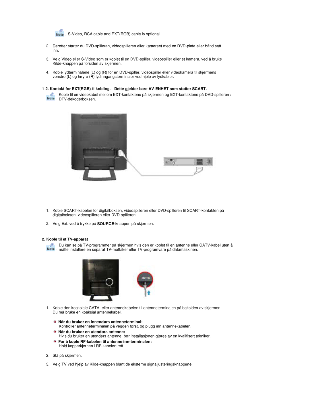 Samsung RT19FSSS/EDC manual Koble til et TV-apparat, Når du bruker en innendørs antenneterminal 