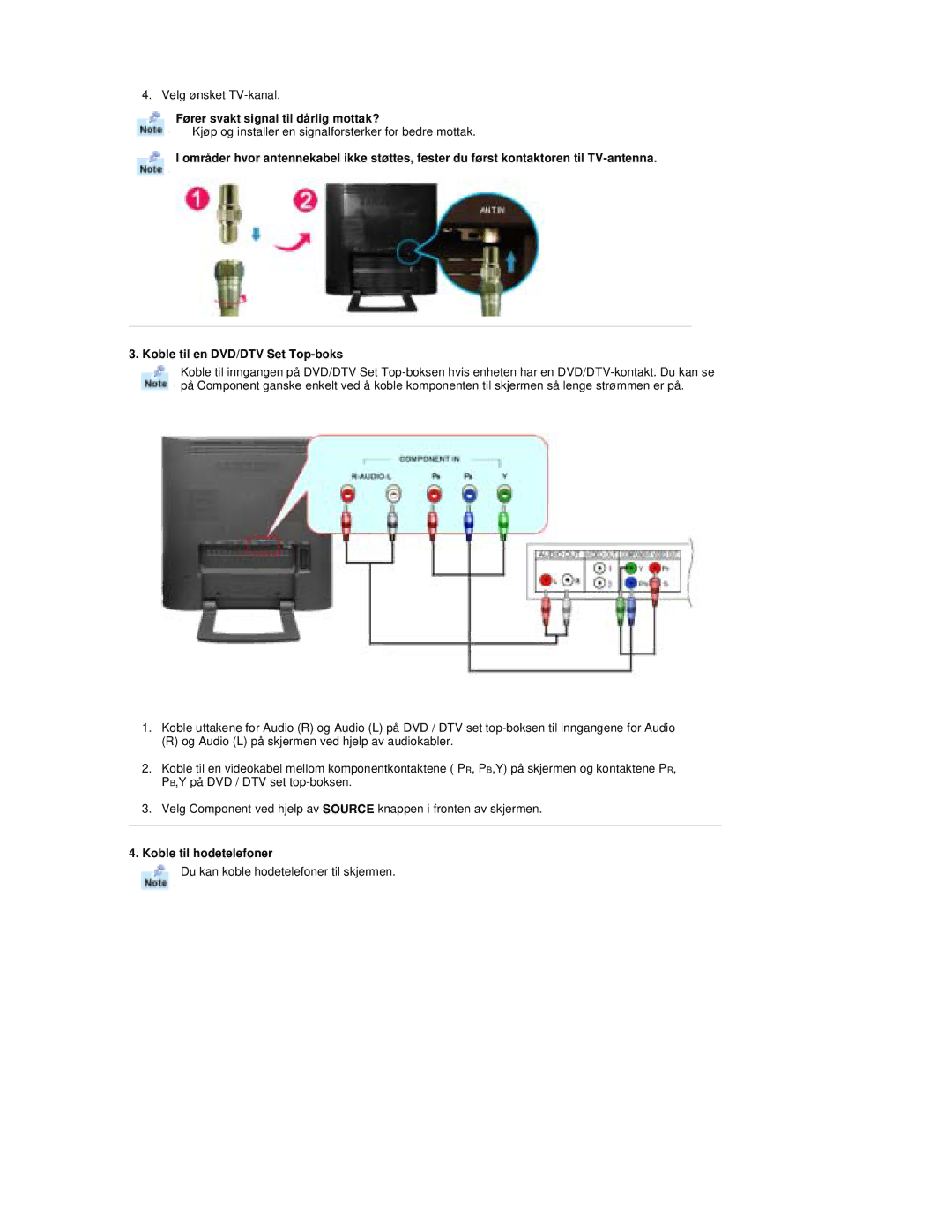 Samsung RT19FSSS/EDC manual Fører svakt signal til dårlig mottak?, Koble til hodetelefoner 