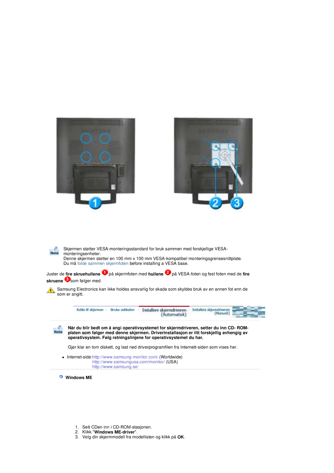 Samsung RT19FSSS/EDC manual Klikk Windows ME-driver 