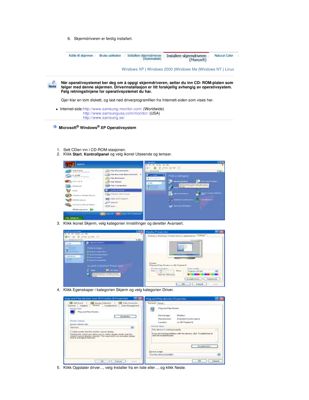 Samsung RT19FSSS/EDC manual Microsoft Windows XP Operativsystem 