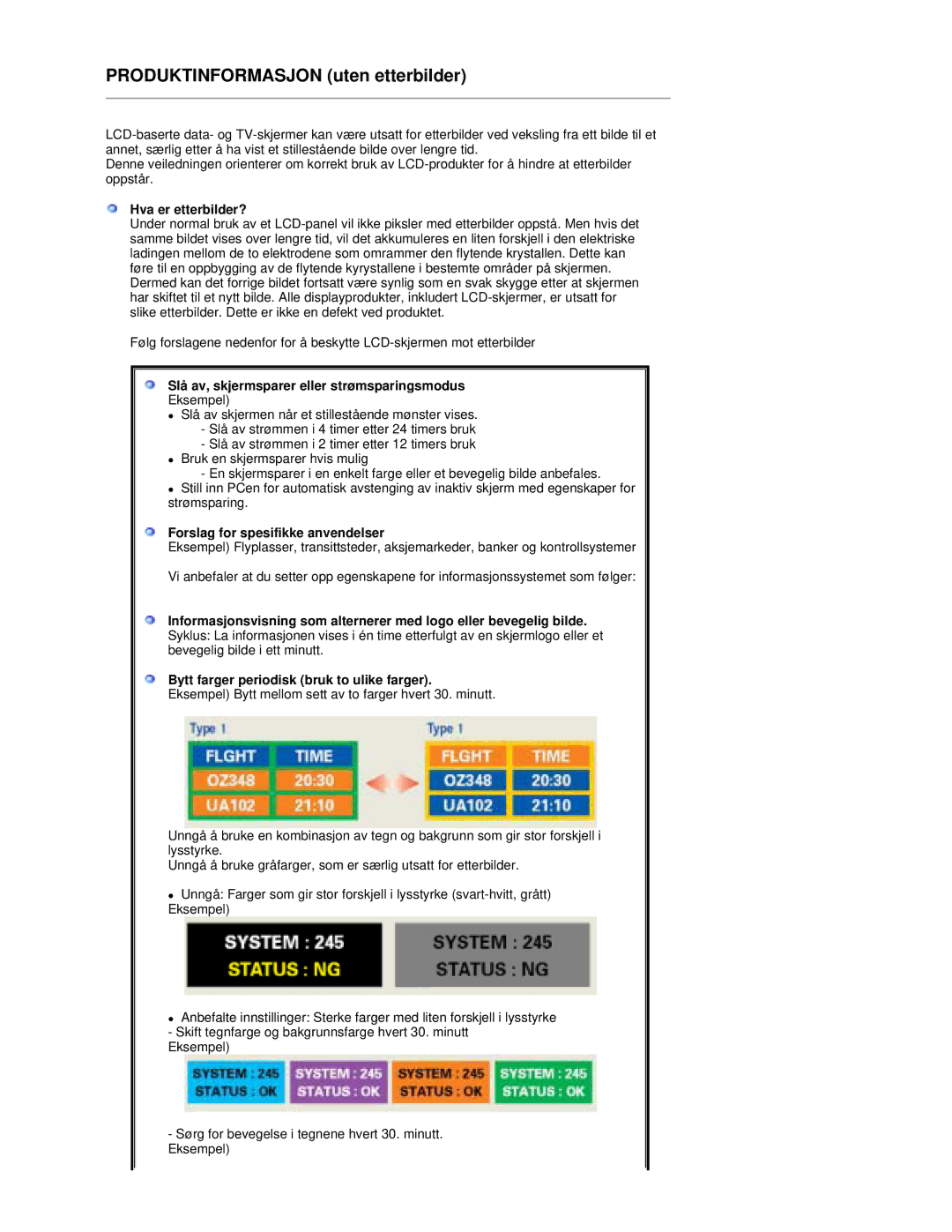 Samsung RT19FSSS/EDC manual Hva er etterbilder?, Slå av, skjermsparer eller strømsparingsmodus 