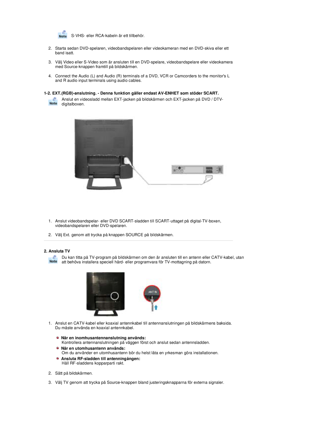 Samsung RT19FSSS/EDC manual Ansluta TV, När en inomhusantennanslutning används, När en utomhusantenn används 