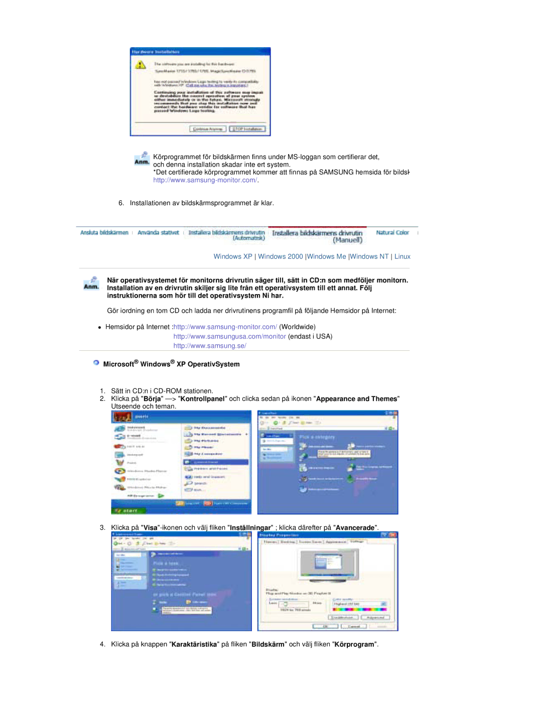 Samsung RT19FSSS/EDC manual Microsoft Windows XP OperativSystem 