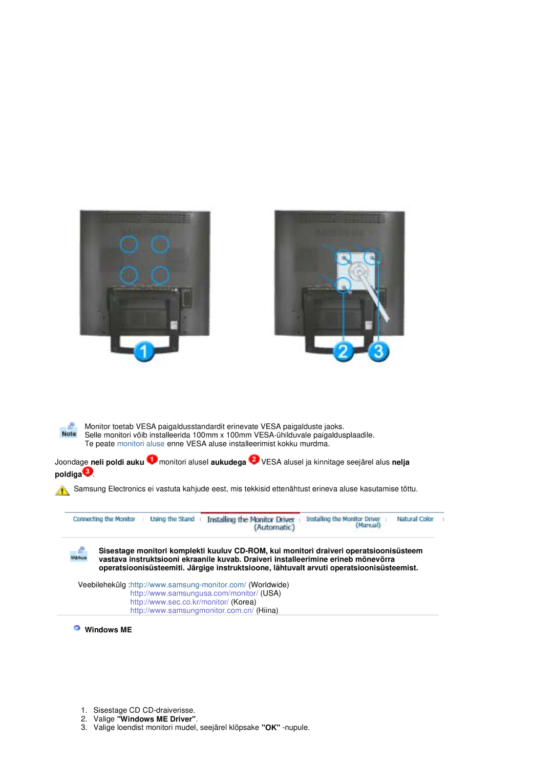 Samsung RT19FSSS/EDC manual Poldiga, Valige Windows ME Driver 