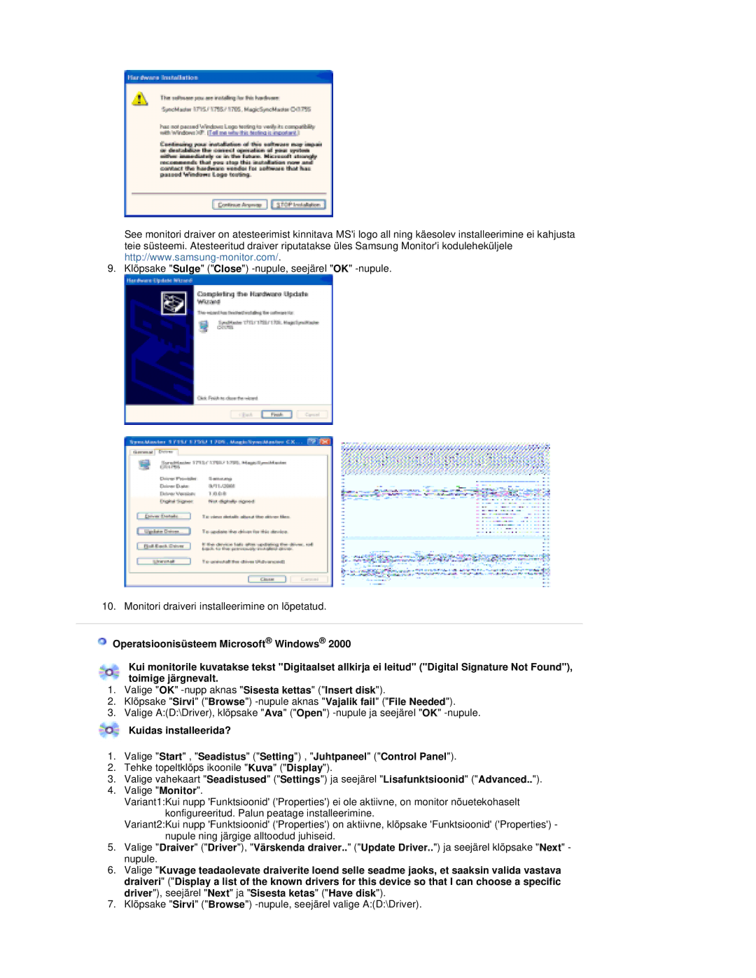 Samsung RT19FSSS/EDC manual Klõpsake Sirvi Browse -nupule, seejärel valige AD\Driver 