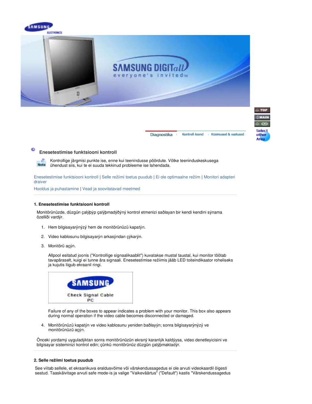 Samsung RT19FSSS/EDC manual Enesetestimise funktsiooni kontroll, Selle režiimi toetus puudub 