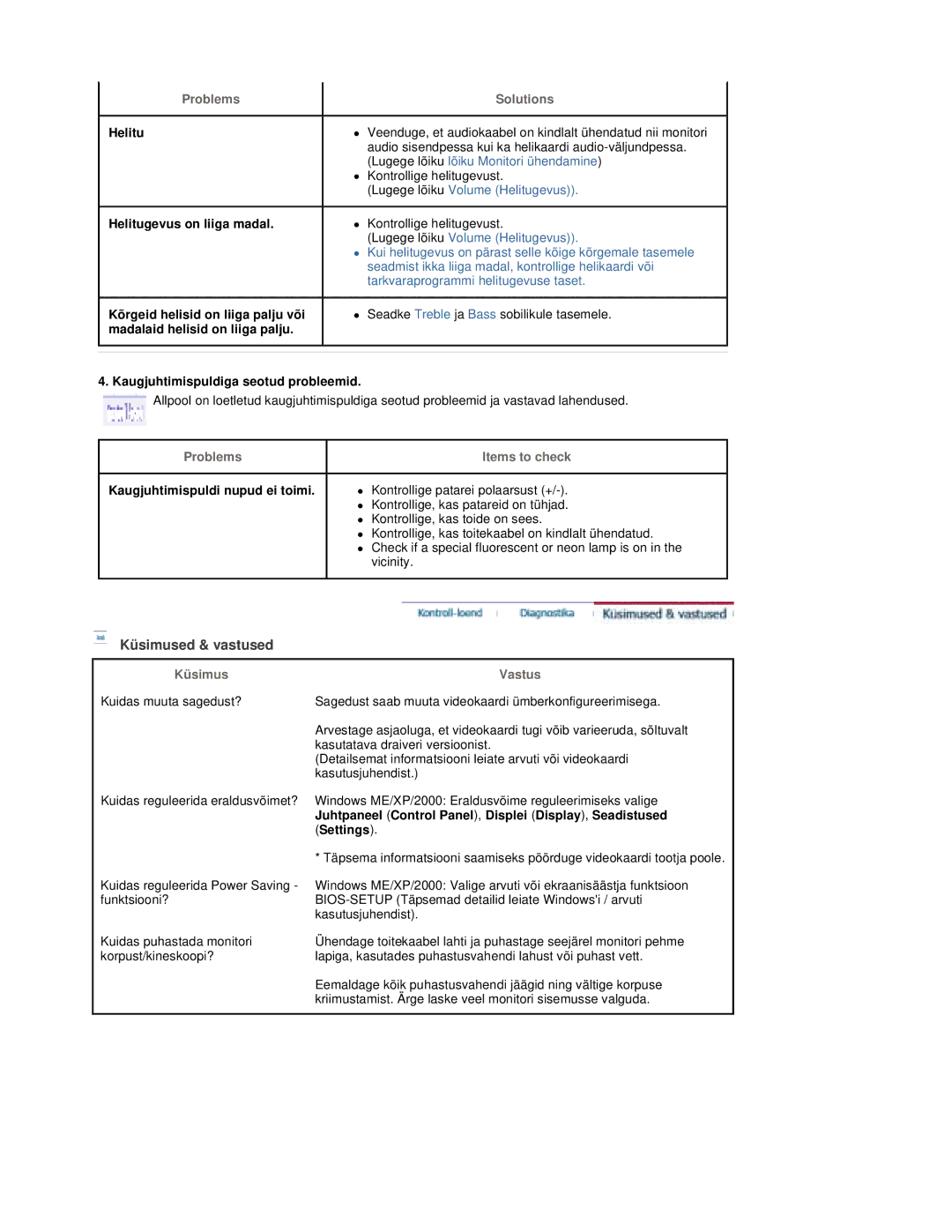 Samsung RT19FSSS/EDC manual Küsimused & vastused, Helitu, Kaugjuhtimispuldiga seotud probleemid, Settings 