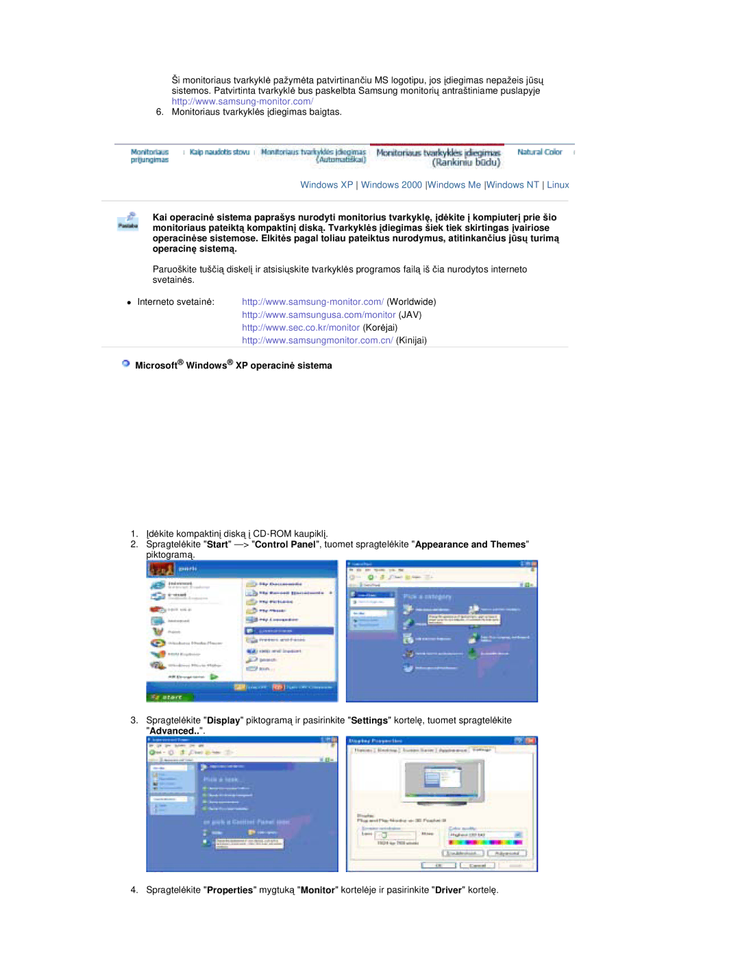 Samsung RT19FSSS/EDC manual Microsoft Windows XP operacinơ sistema 