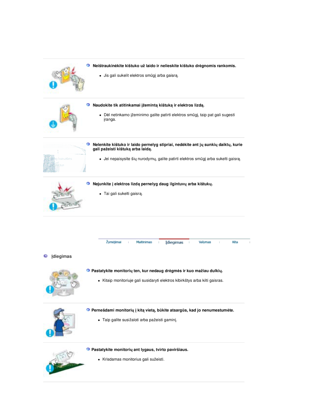 Samsung RT19FSSS/EDC manual Ʋdiegimas, Pastatykite monitoriǐ ant lygaus, tvirto paviršiaus 