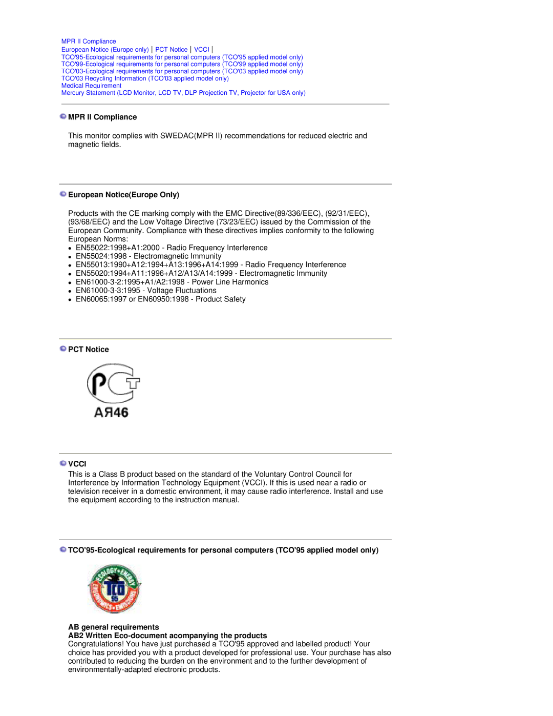 Samsung RT19FSSS/EDC manual MPR II Compliance, European NoticeEurope Only, PCT Notice 