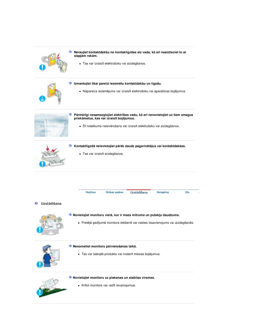 Samsung RT19FSSS/EDC manual UzstƗdƯšana, Izmantojiet tikai pareizi iezemƝtu kontaktdakšu un ligzdu 