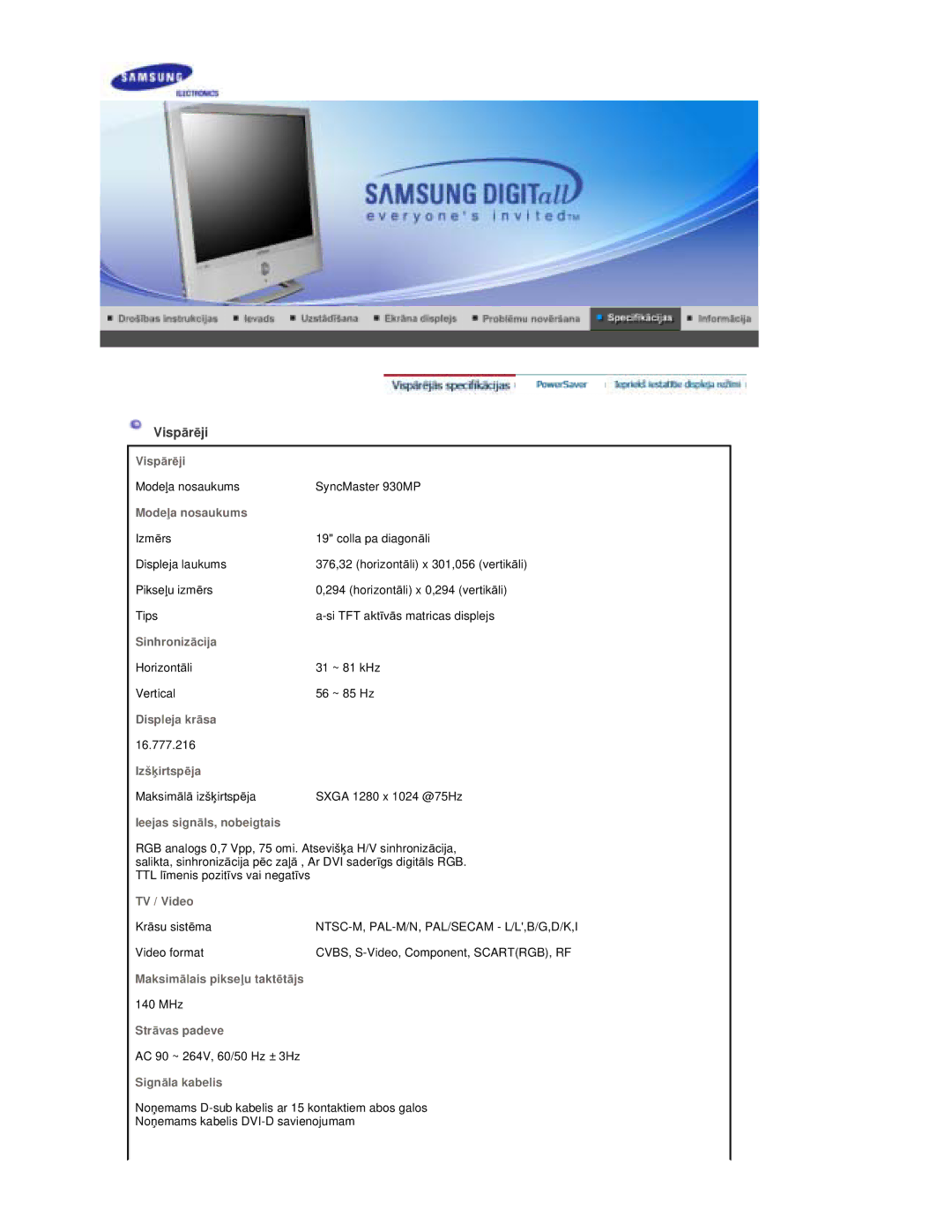 Samsung RT19FSSS/EDC manual VispƗrƝji, Modeƺa nosaukums 