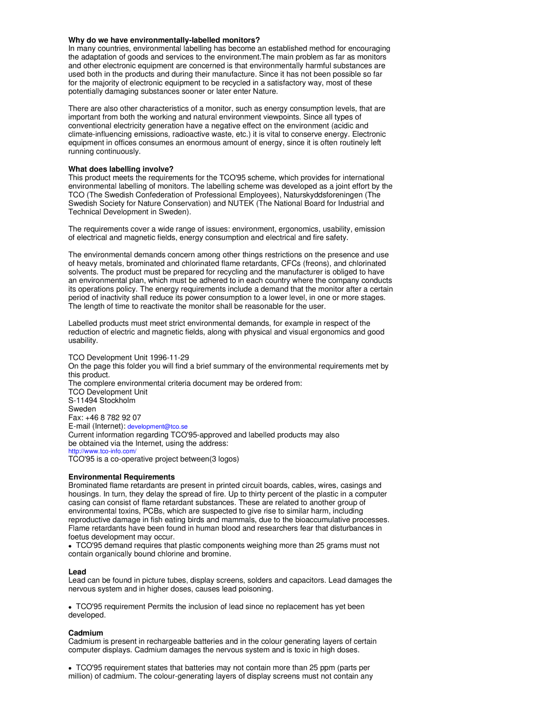 Samsung RT19FSSS/EDC manual Why do we have environmentally-labelled monitors?, What does labelling involve?, Lead, Cadmium 