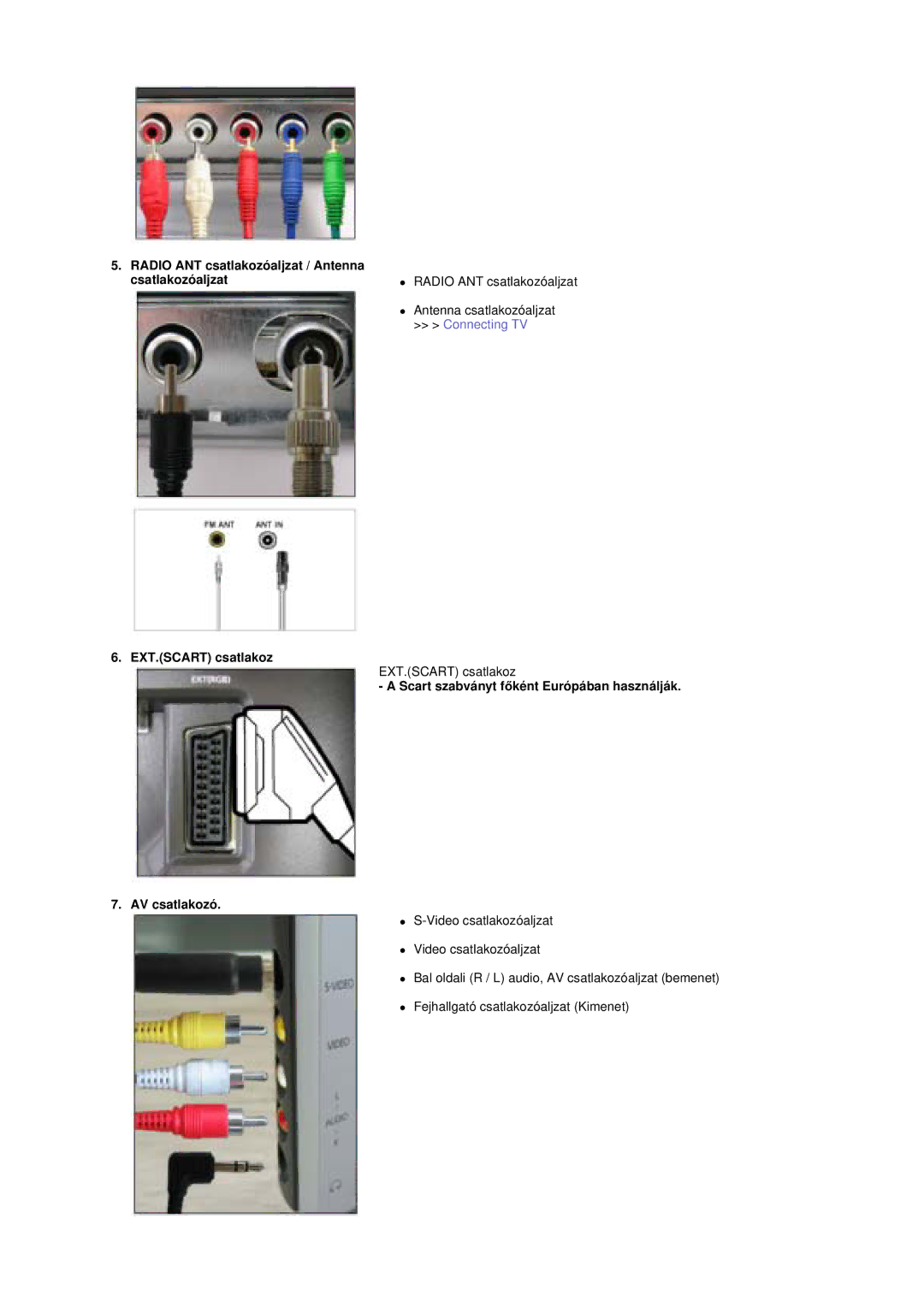 Samsung RT19FSSS/EDC manual Scart szabványt fĘként Európában használják 