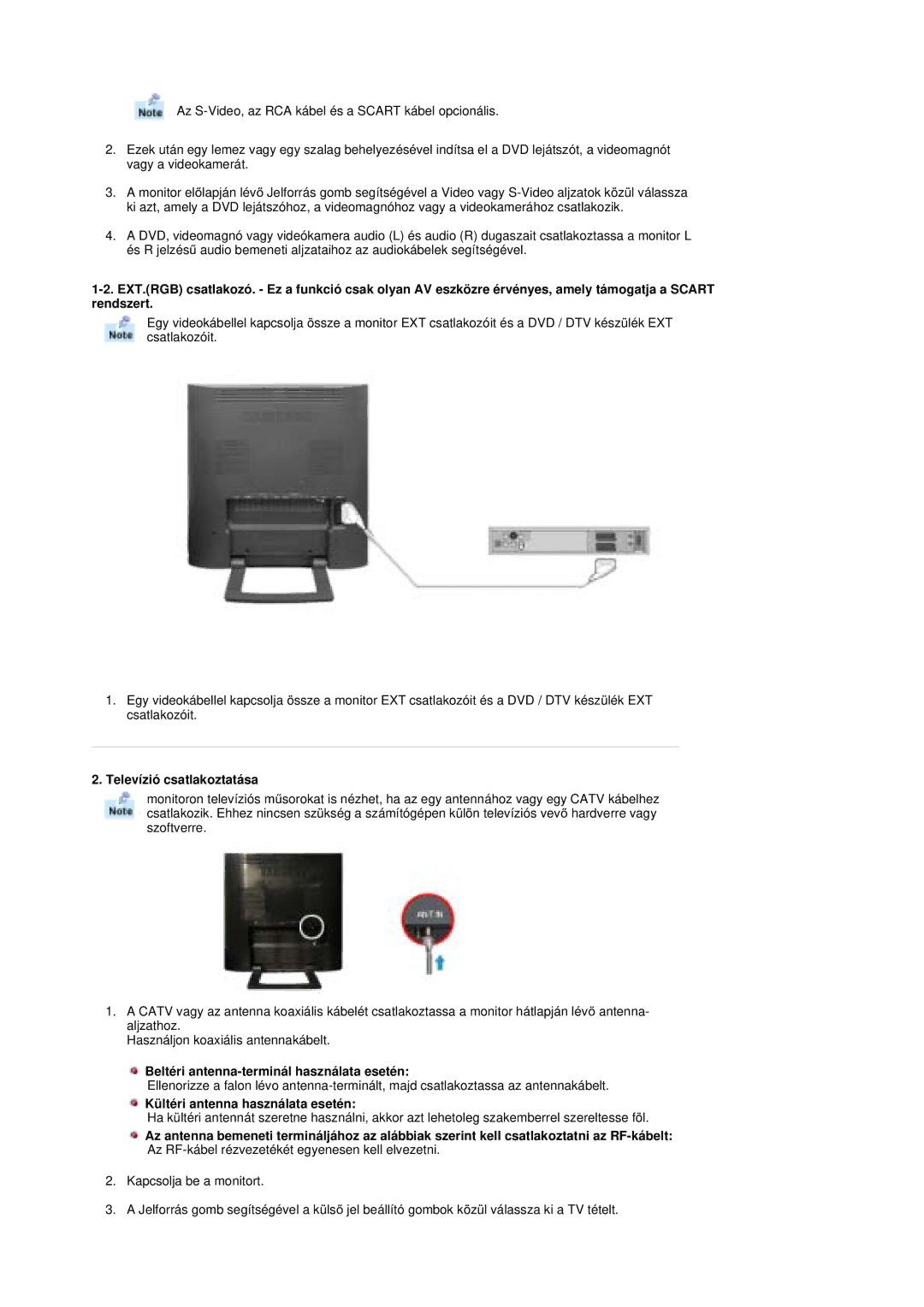 Samsung RT19FSSS/EDC manual Televízió csatlakoztatása, Beltéri antenna-terminál használata esetén 