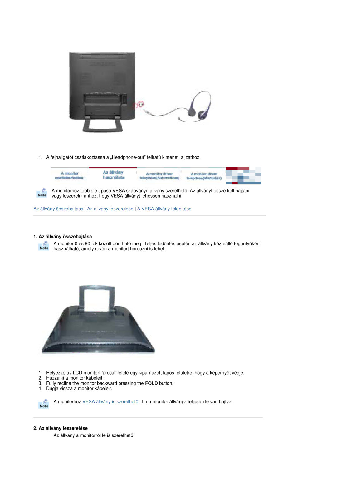 Samsung RT19FSSS/EDC manual Az állvány összehajtása, Az állvány leszerelése 