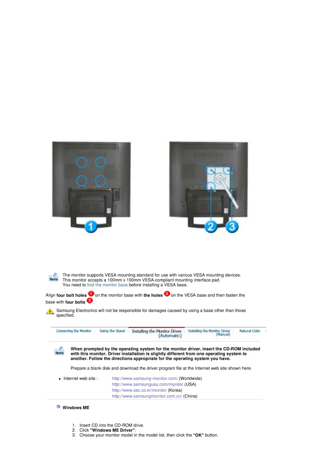 Samsung RT19FSSS/XSG, RT19FSSS/XSJ, RT19FSSSV/XSJ, RT19FSSS/EDC, RT19FSSS/MYA manual Click Windows ME Driver 