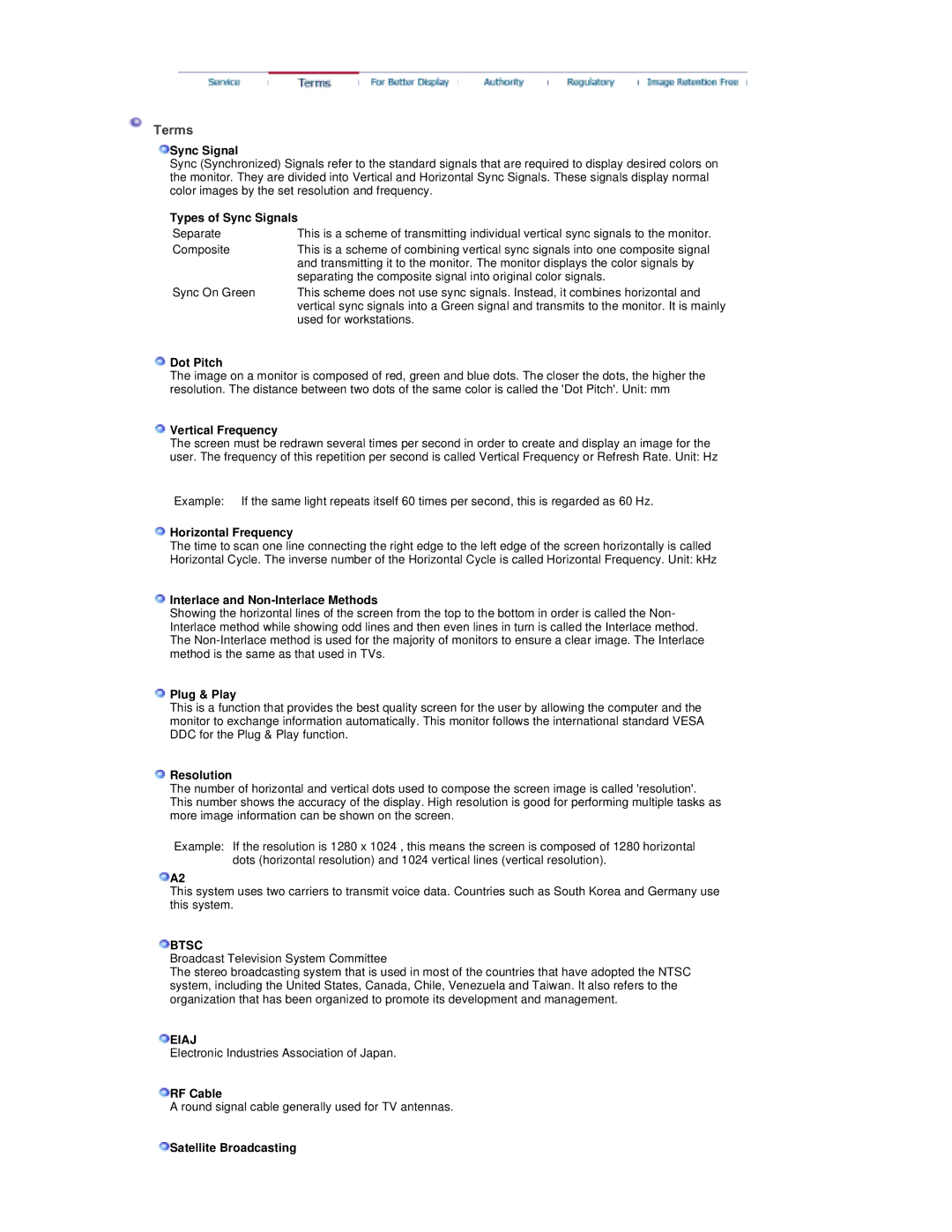 Samsung RT19FSSS/XSJ, RT19FSSSV/XSJ, RT19FSSS/EDC, RT19FSSS/XSG, RT19FSSS/MYA manual Terms, Btsc, Eiaj 