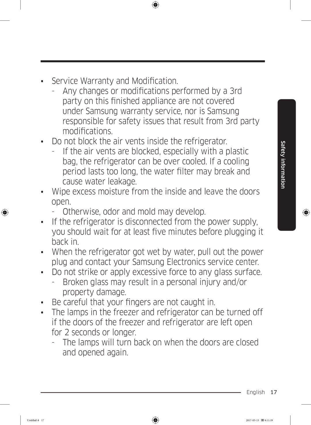 Samsung RT21M6211SG/ME manual Safety information 