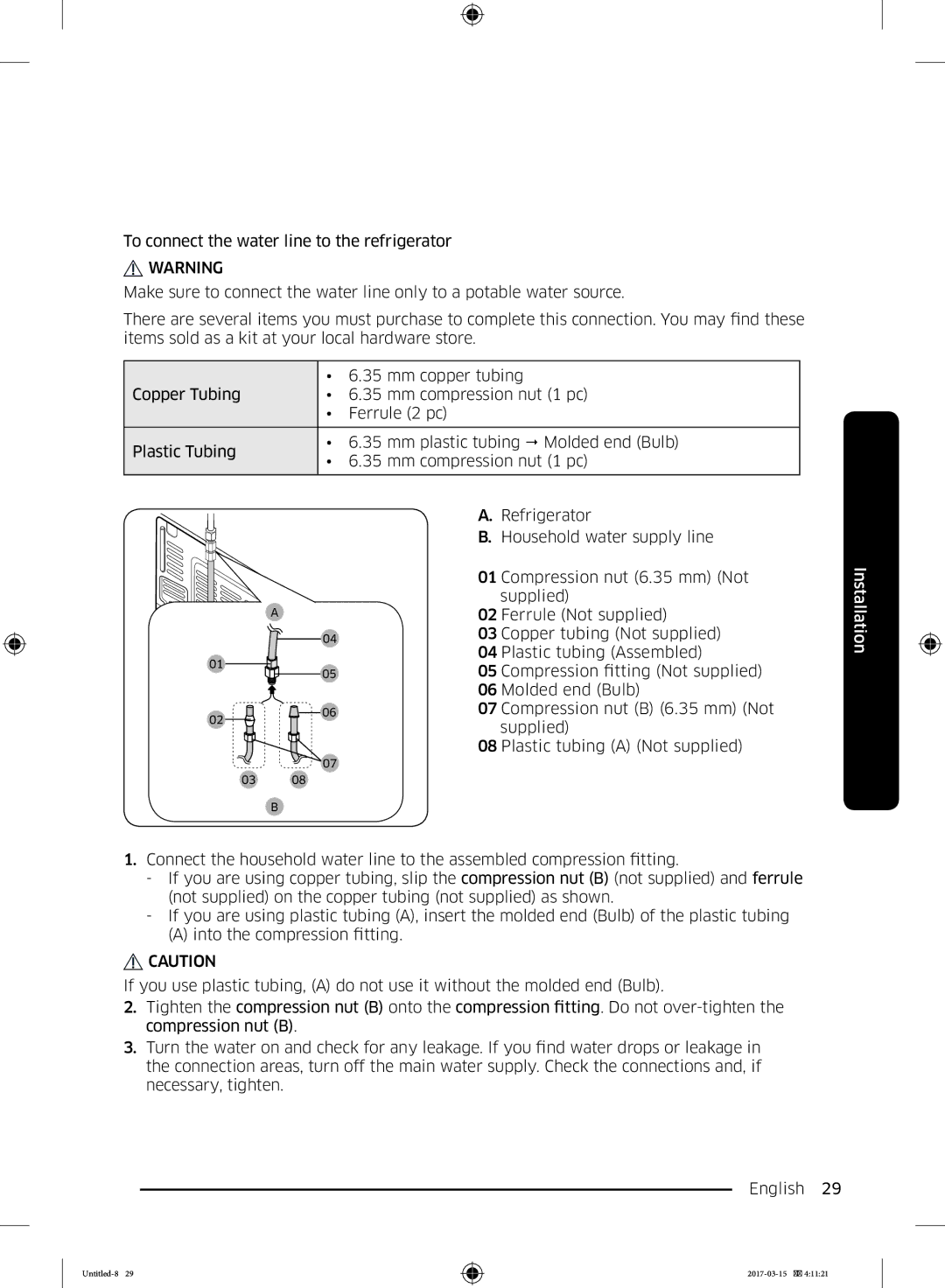 Samsung RT21M6211SG/ME manual Installation 