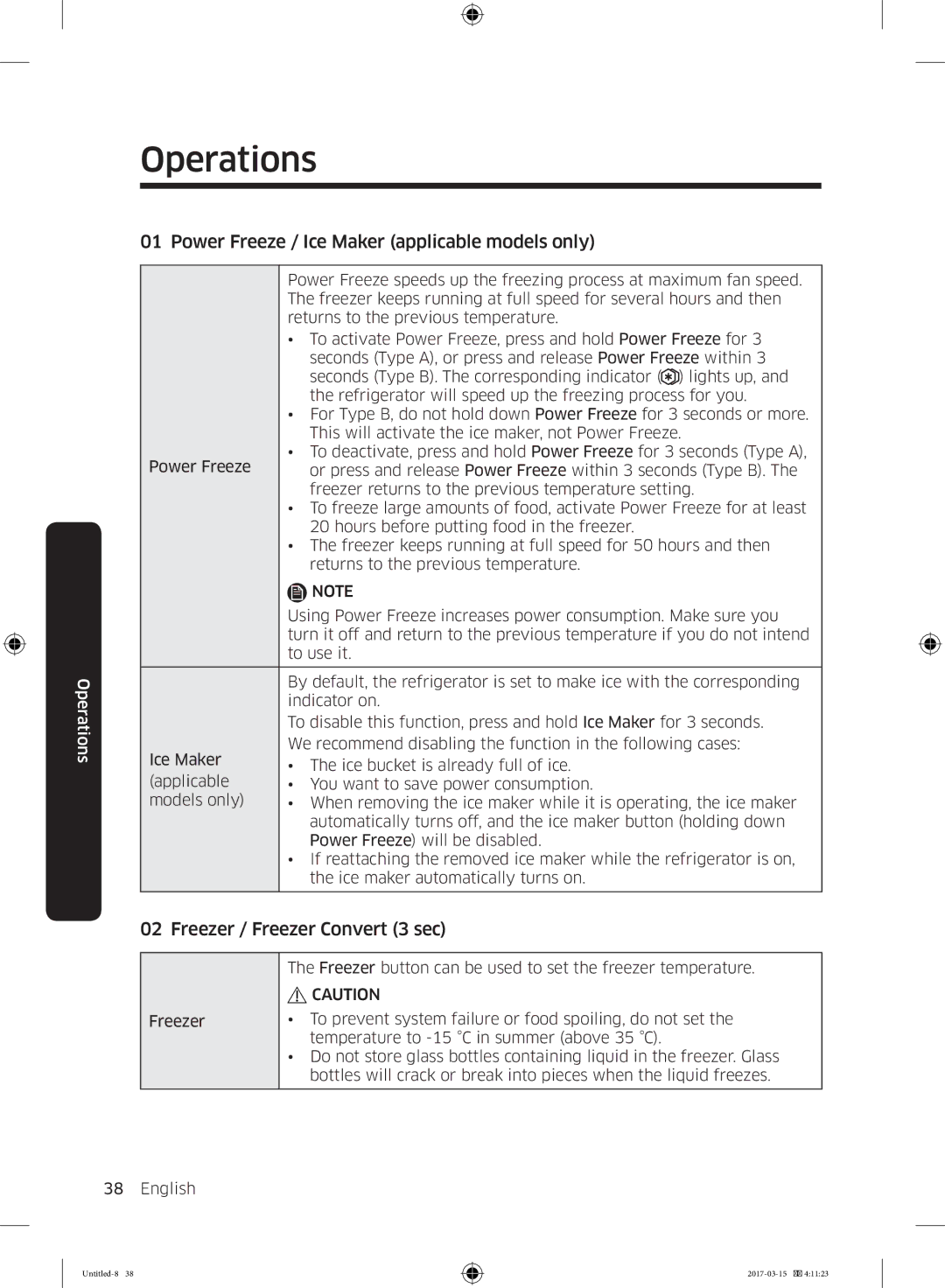 Samsung RT21M6211SG/ME manual Power Freeze / Ice Maker applicable models only, Freezer / Freezer Convert 3 sec 