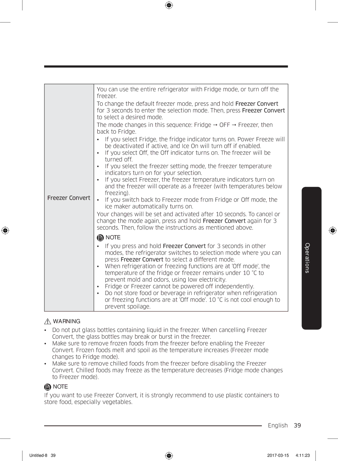 Samsung RT21M6211SG/ME manual Operations 