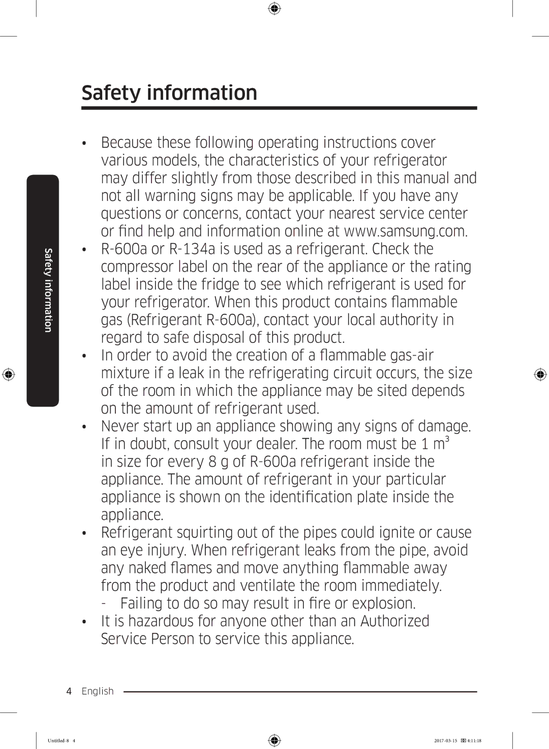 Samsung RT21M6211SG/ME manual Safety information 