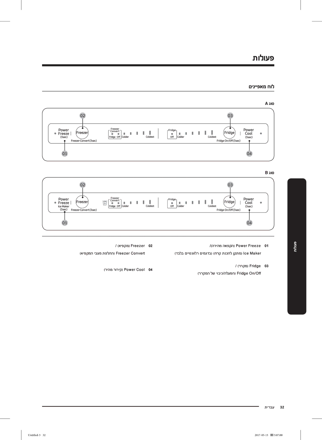 Samsung RT21M6211SR/ML manual גוס, איפקמ Freezer הריהמ האפקה Power Freeze 