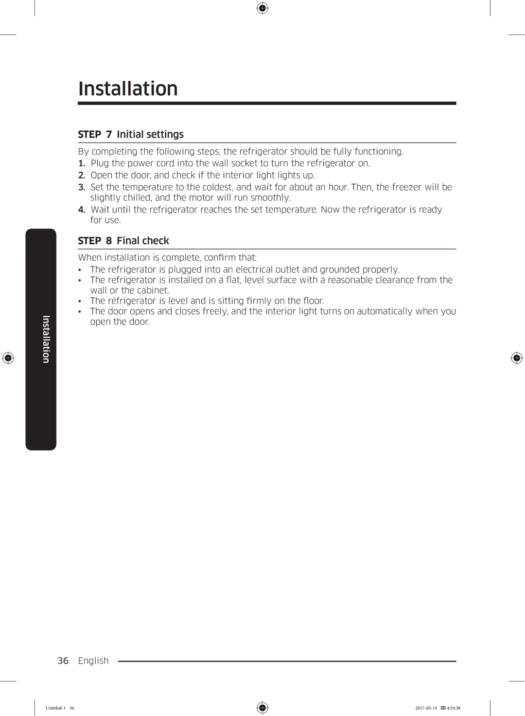 Samsung RT21M6211SR/ML manual Initial settings, Final check 