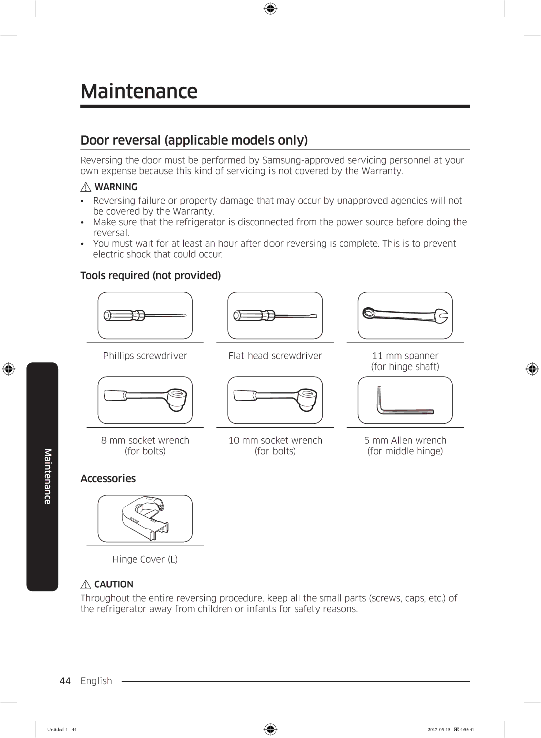 Samsung RT21M6211SR/ML manual Tools required not provided, Accessories 