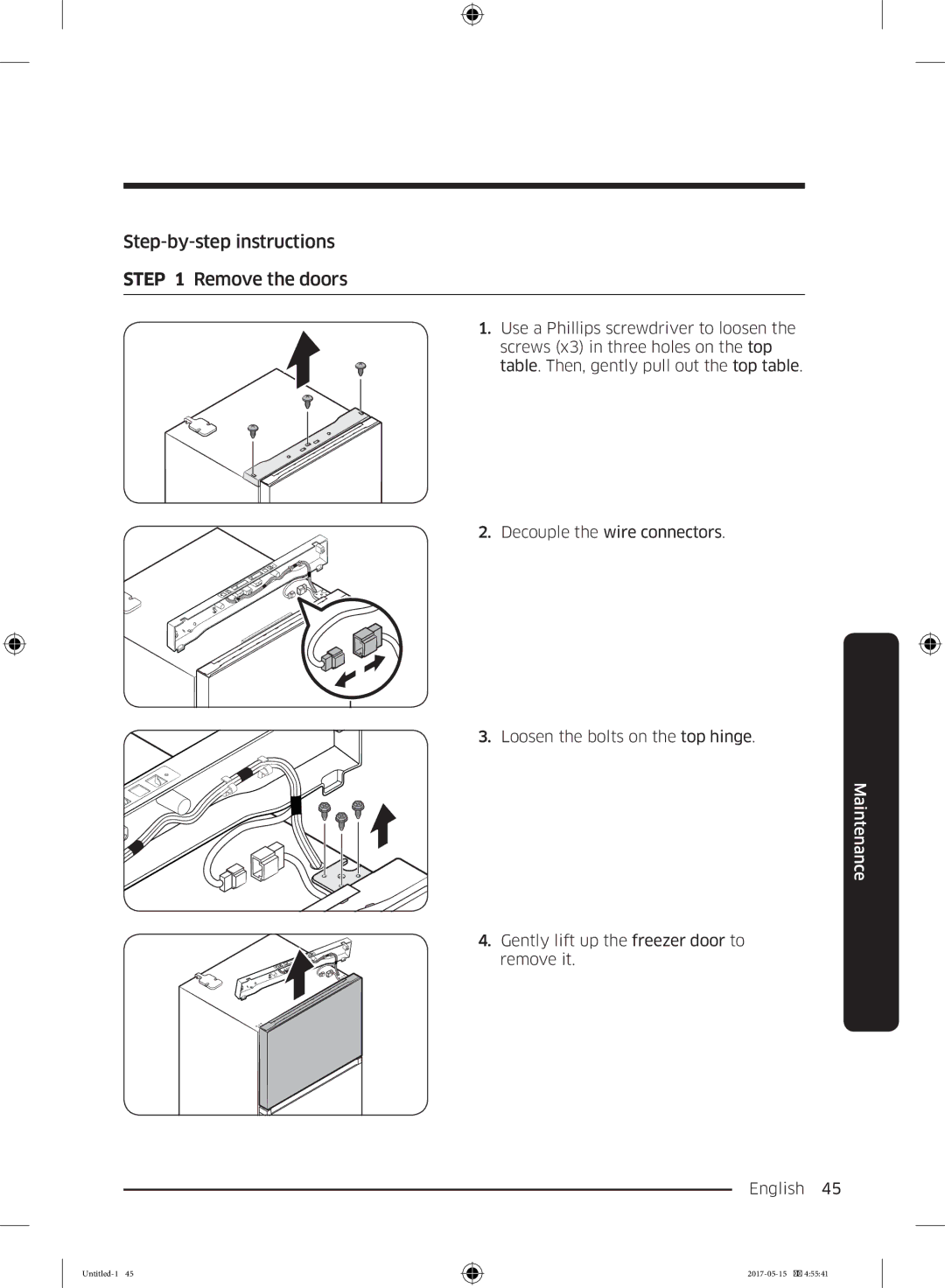 Samsung RT21M6211SR/ML manual Step-by-step instructions Remove the doors 