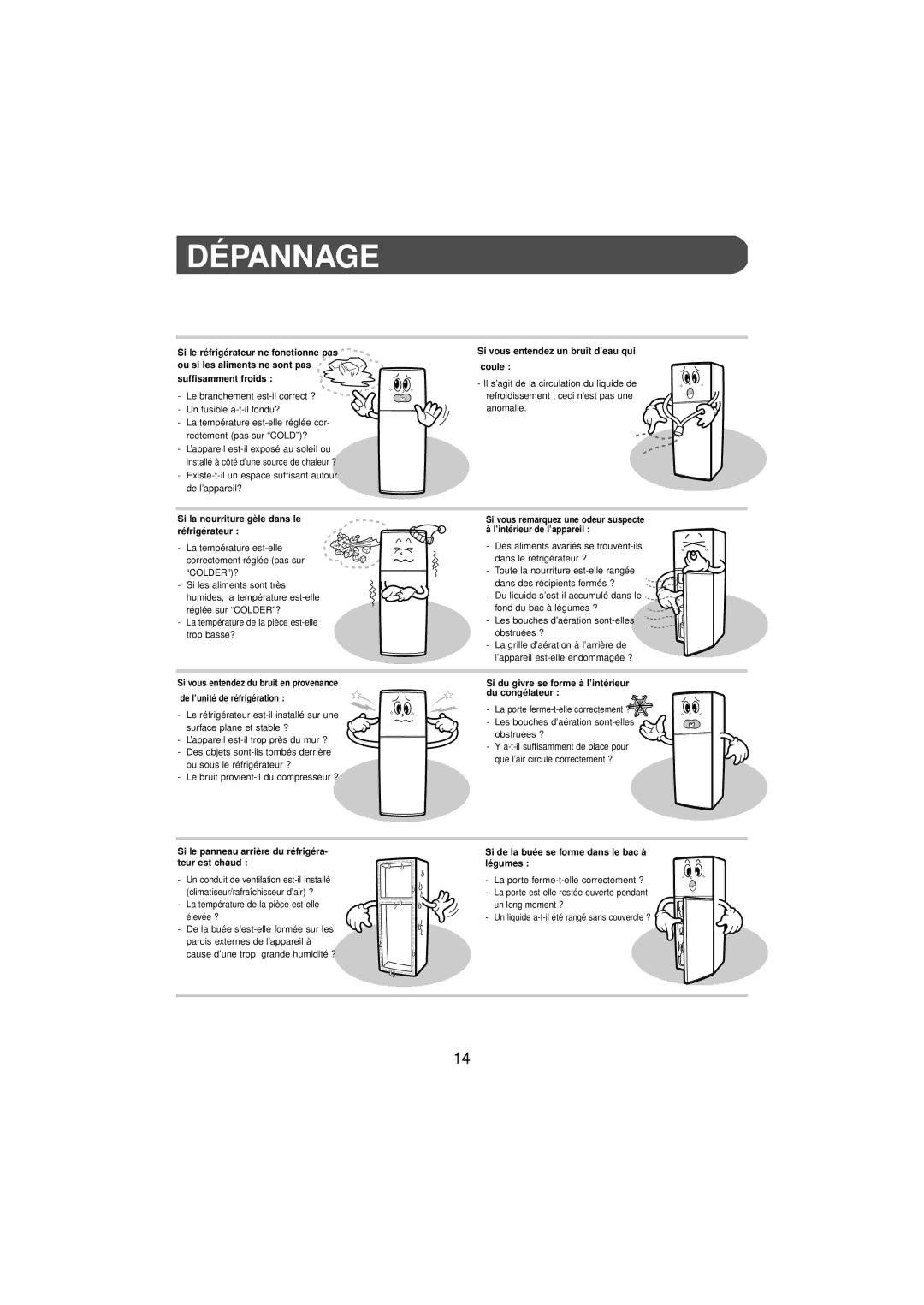 Samsung RT21MHSW1/CAF, RT21MHSW1/CAH, RT24MHSW1/CAF manual Dépannage, Réfrigérateur ’intérieur de l’appareil 