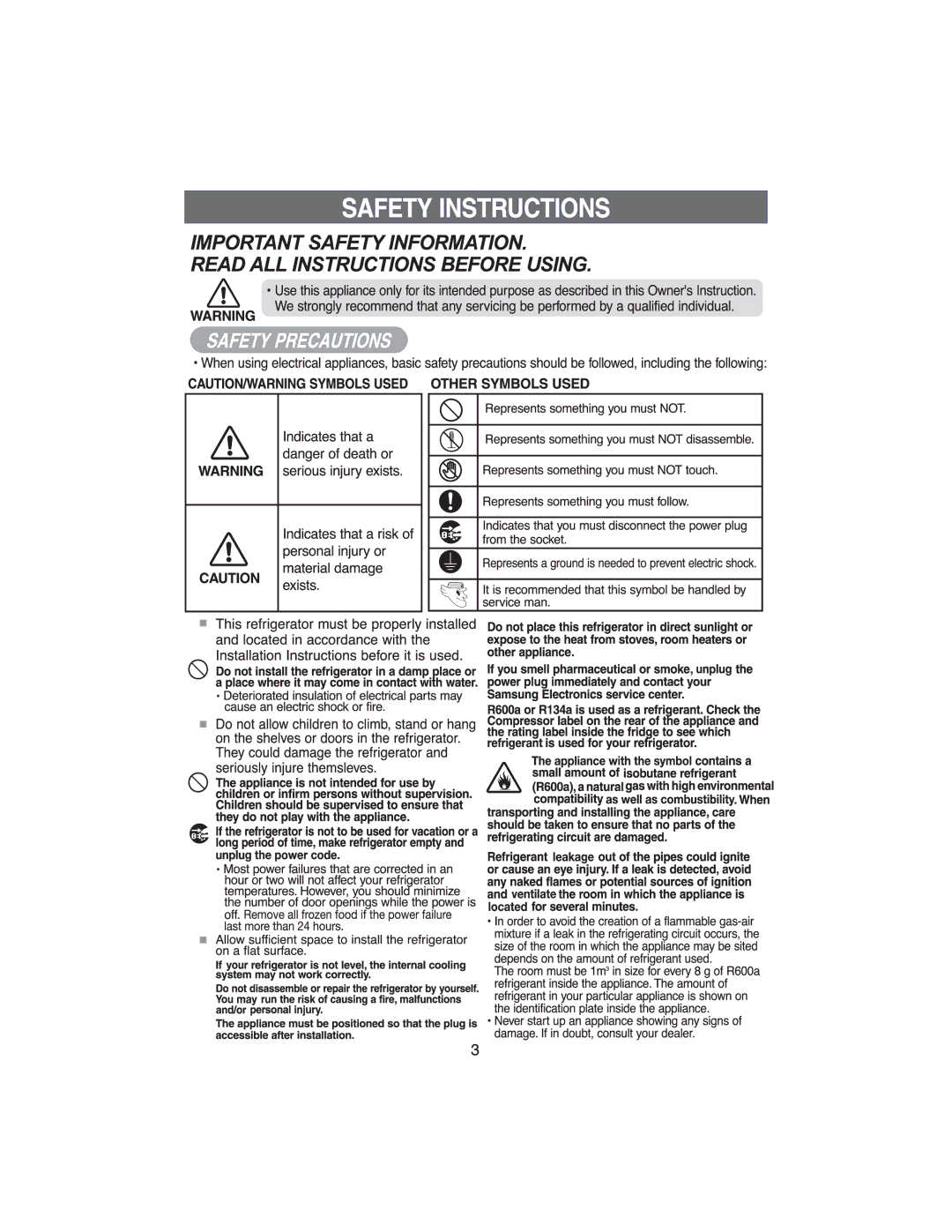 Samsung RT22DASS1/XEH, RT25DASW1/XEH, RT25DASS1/XEH, RT22DASW1/XEH manual 