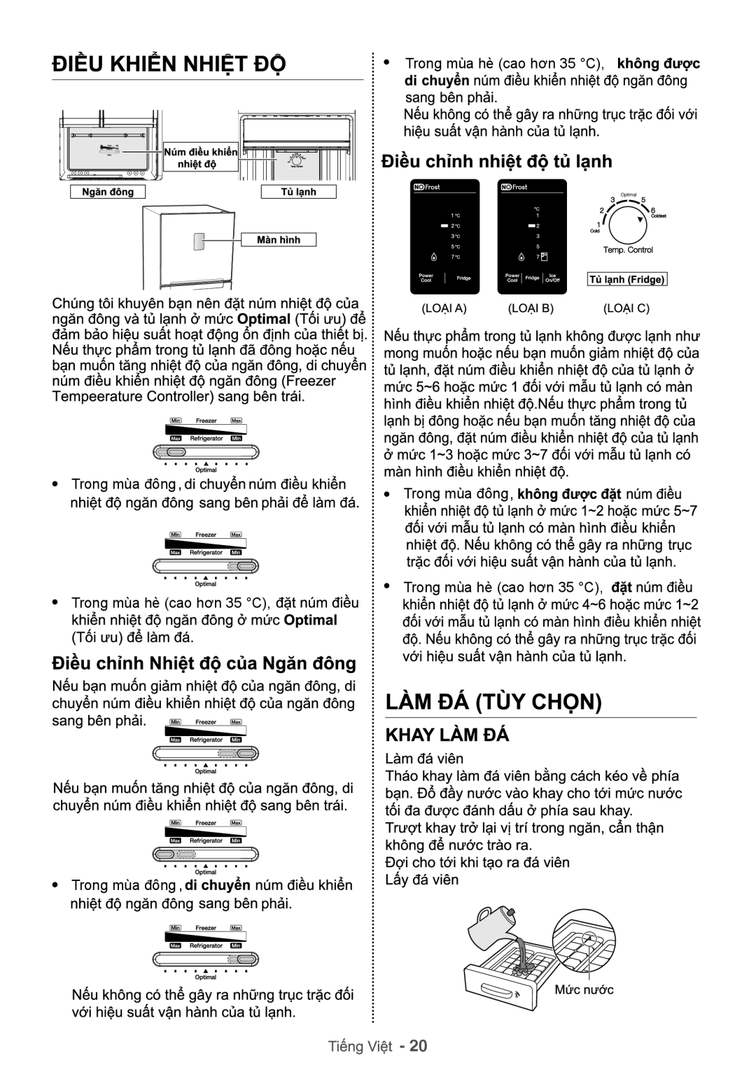 Samsung RT29FARBDP2/SV, RT22FARBDSA/SV, RT22HAR4DSA/SV, RT25FARBDSA/SV manual Trong mùa hè cao hơn 35 C Trong mùa đông 