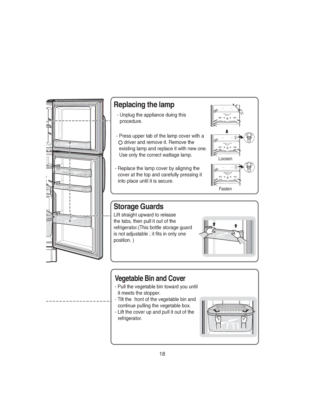 Samsung RT22S manual 5HSODFLQJWKHODPS, 6WRUDJH*XDUGV, 9HJHWDEOH%LQDQG&RYHU 